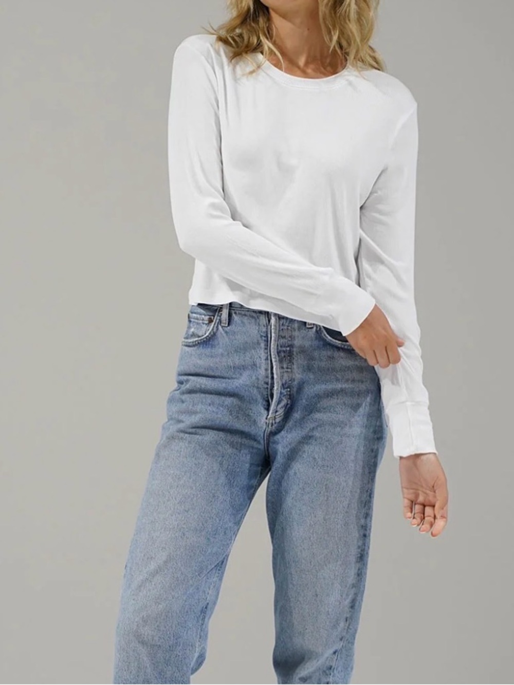 LNA clothing Classic White Long-Sleeve Crewneck Top dalston